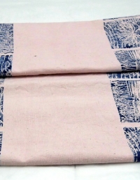 Lino Printed Table Runners-Turquoise on Pink Raw Silk - Copy
