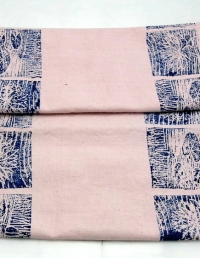 Lino Printed Table Runners-Turquoise on Pink Raw Silk-II - Copy